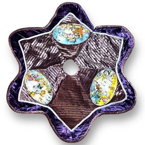 VTG Handmade Tree Skirt Christmas Holiday Children Winter Star Purple Velvet - Picture 2 of 9